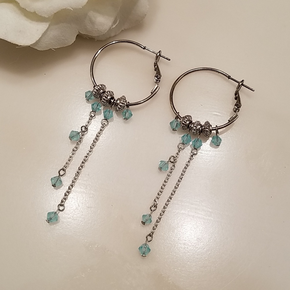 CRYSTAL BLUE HOOP EARRINGS